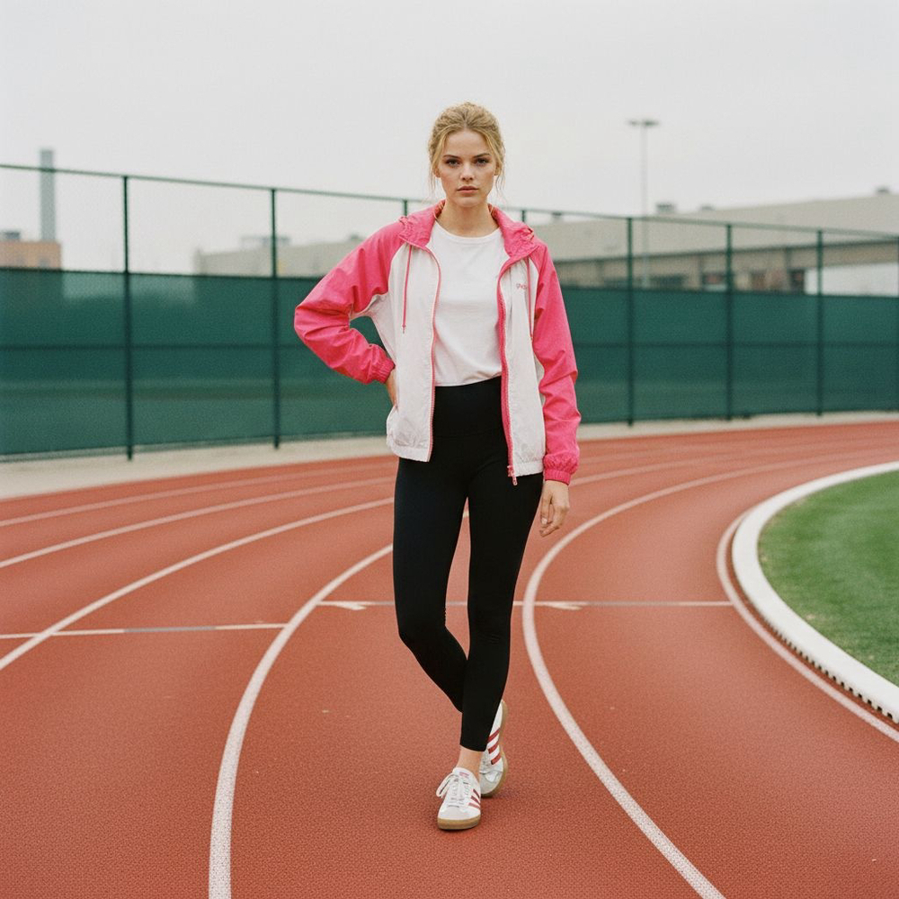 Rare Women's PDI Windbreakers Retro White & Pink Hooded Athletic Jacket Size L